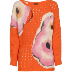 1280-69 / Los Gebreide Lange Pull Met Opdruk Vrouwen Pulls