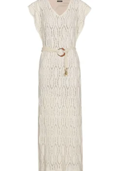 Online 1140-34 / Rechtvallende Midi Jurk In Crochet Vrouwen Jurken