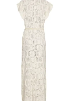 Online 1140-34 / Rechtvallende Midi Jurk In Crochet Vrouwen Jurken