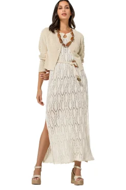 Online 1140-34 / Rechtvallende Midi Jurk In Crochet Vrouwen Jurken