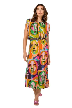 New 1142-79 / Soepelvallende Pop-Art Midi Jurk Vrouwen Jurken