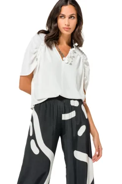 1691-91 / Soepelvallende Rechte Bloes Met Mouweffect Vrouwen Tops